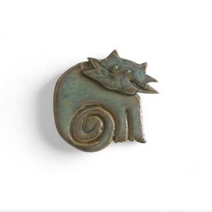 Vintage Ceramic Brooch Signed Handmade Art Pin Unique